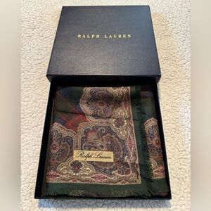Ralph Lauren Collection Square Equestrian Cashmere Silk Scarf With Box